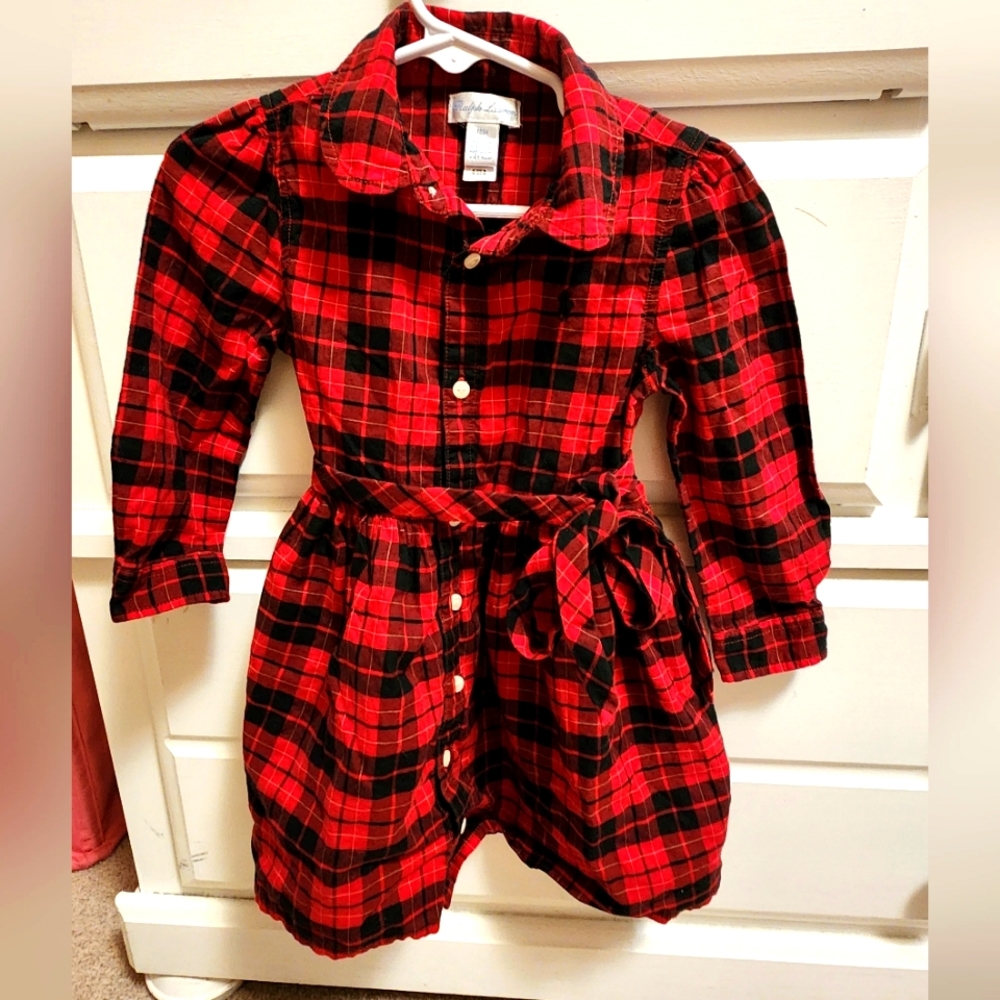 Polo by Ralph Lauren Plaid Cotton Twill Shirt Dress- Black and Red 18M